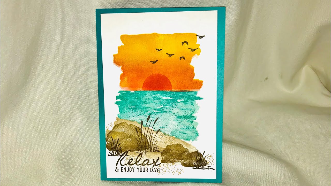 Stampin Up “On The Horizon” with “Ocean Front” using The Stamparatus and Acrylic Blocks.