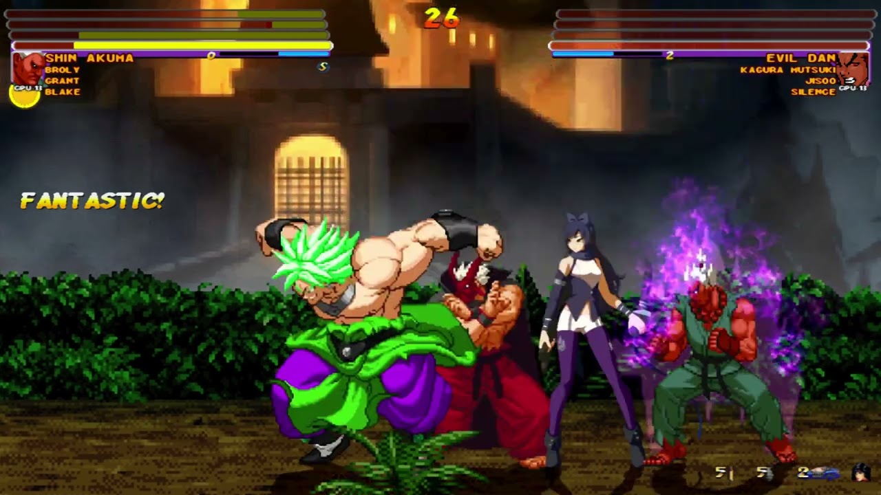 [4K] MUGEN: ETB – Shin Akuma, Broly, Grant, Blake vs Evil Dan, Silence, Jisoo, Kagura Mutsuki