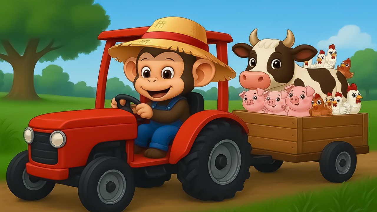 Farm work:Farmer Monkey drives tractor🚜chops firewood to build chicken coop|Funny Farm🐒