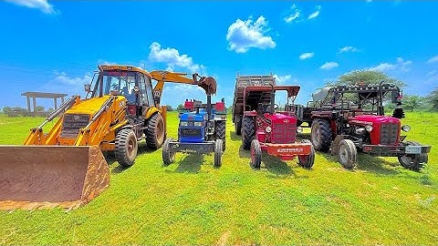 JCB 3dx Backhoe Loading Mud in Mahindra yuvo tractor JCB 3dx Backhoe khudai video #jcb #jcb3dx