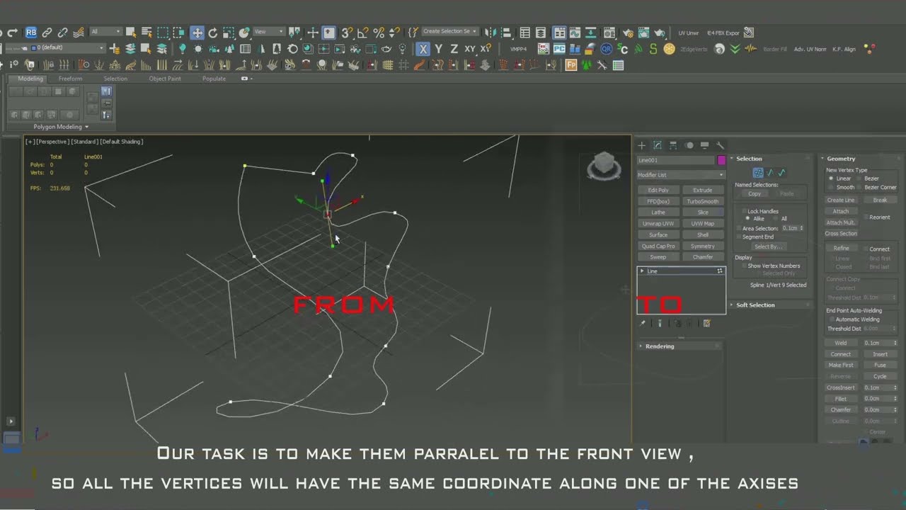 How to make spline planar, or align vertices of the spline to have the same coordinate in 3Ds Max -