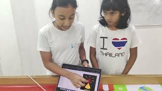 Shyla and Adhya explaining about the diwali cracker project in  python turtle 🐢