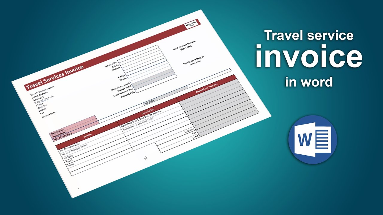 How to Create Travel service invoice Using MS Microsoft word YouTube