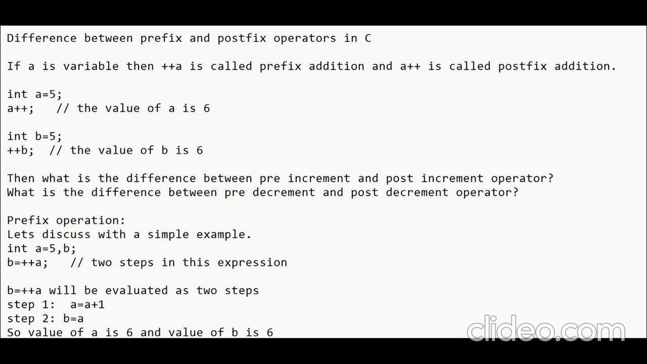 Difference between prefix and postfix operators in c #prefix versus # ...