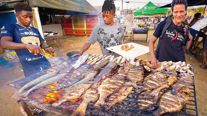 EXTREME Street Food in Africa!! SEAFOOD MOUNTAIN o...