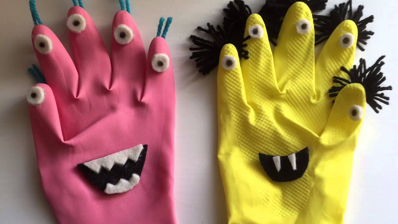 Mostri fai da te per halloween riciclando guanti in gomma idee ... Idee per bambini fai da te