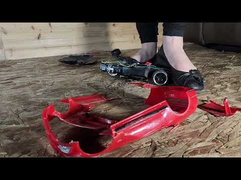 Red mustang crushed by Pebbles flats #crushexperiment #asmrcrush #rccarcrush #flatsforsale #crushing