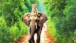 Elephant help to the Stray kitten #cat #cute #aicover @furrycornerz