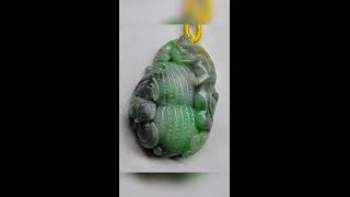 Icy Ice Black & Green Burma Jadeite Jade Pi Xiu & Bat Pendant Carat