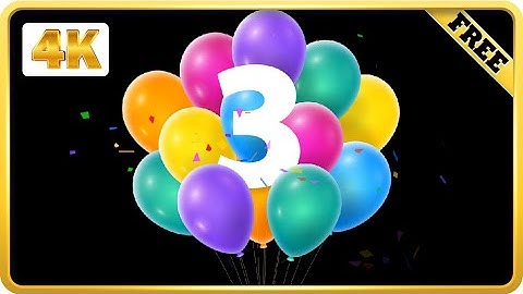 Balloons number 3 with confetti birthday black screen loops