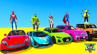 Spiderman Cars Racing Challenge On Sea Ramp ! Superhero Hulk Vs Spider-Man Ironman Goku Race - Gta 5