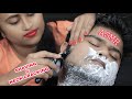 Indian Barber Girl Doing My Beard Shaving | ASMR Beard Shaving By Female Barber with neck cracking