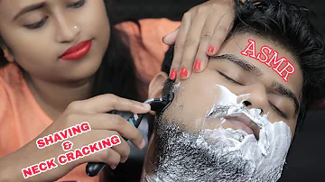 Indian Barber Girl Doing My Beard Shaving | ASMR Beard Shaving By Female Barber with neck cracking