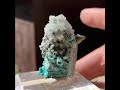 Chrysocolla with sugar quartz on smoky a quartz crystal. Tentadora mine, Ica, Peru. 23 grams.