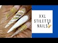 💅🏼XXL Nails| White and Gold Stiletto Nails