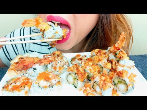 ASMR SUSHI Fried CRAB & SHRIMP (SPIDER ROLL) 먹방 *No Talking* suellASMR
