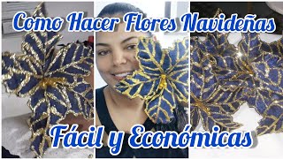 Como Hacer Flores De pascua Color Azul//Flores navideñas fácil y Económicas Hechas Con Tela