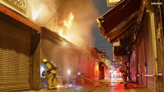Firefighters Battle Greater Alarm Commercial Structure Fire in Downtown Los Angeles