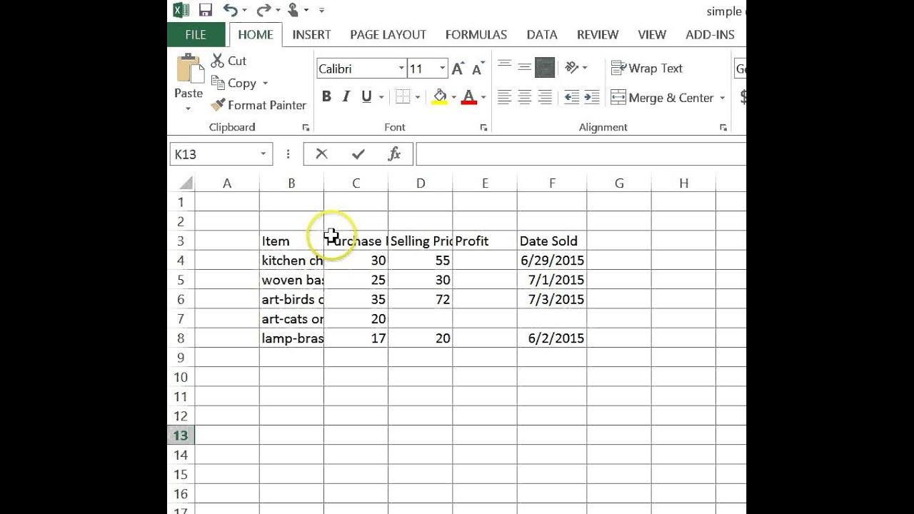 simple excel spreadsheet step 1 - YouTube