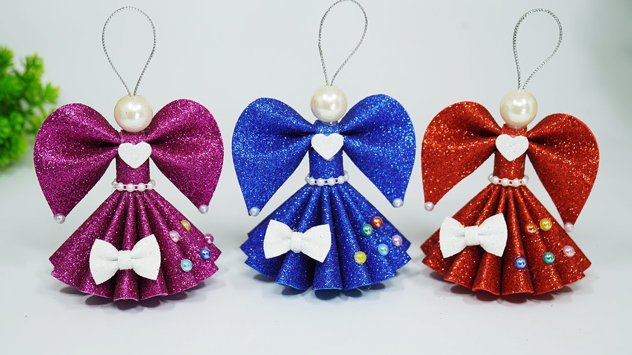 Cute Christmas Angel Ornaments Making with EVA Glitter Foam Sheets🎄DIY