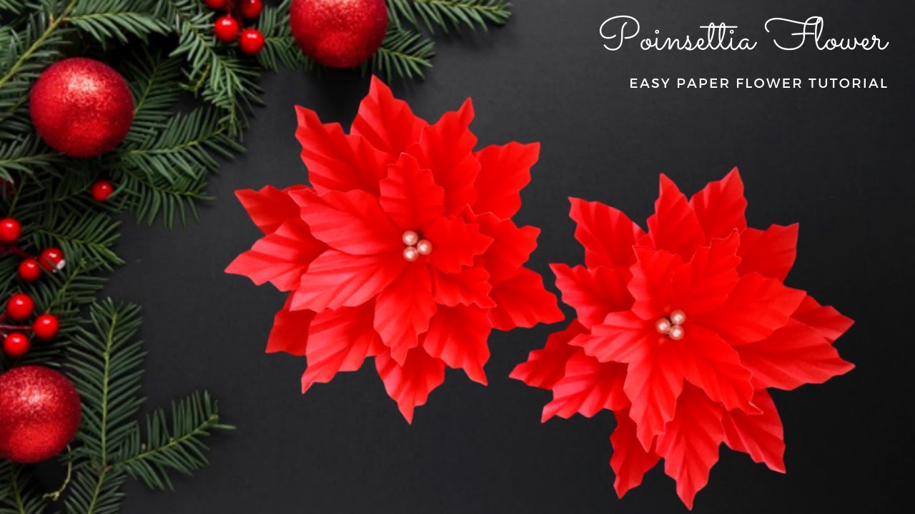 POINSETTIA PAPER FLOWER DIY || EASY AND SIMPLE CHRISTMAS DECORATIONS || CHRISTMAS FLOWER