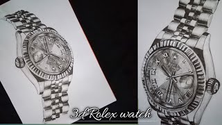 Drawing A Hyper - Realistic 3D Rolex Watch ⌚✨ Step By Step Tutorial