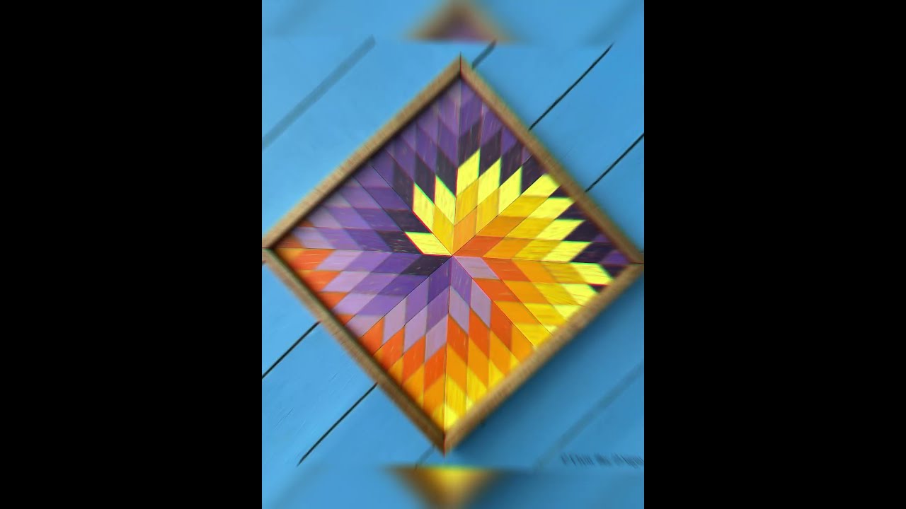 Spiral. Spiraling Star Wooden Barn Quilt. Handmade Rustic Wood Wall Art. Purple & Yellow Wall Decor.