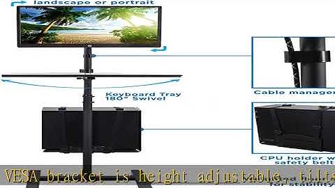Mount-It! Rolling Computer Cart, Mobile Workstation with Tray Monitor Mount and CPU Holder, Height