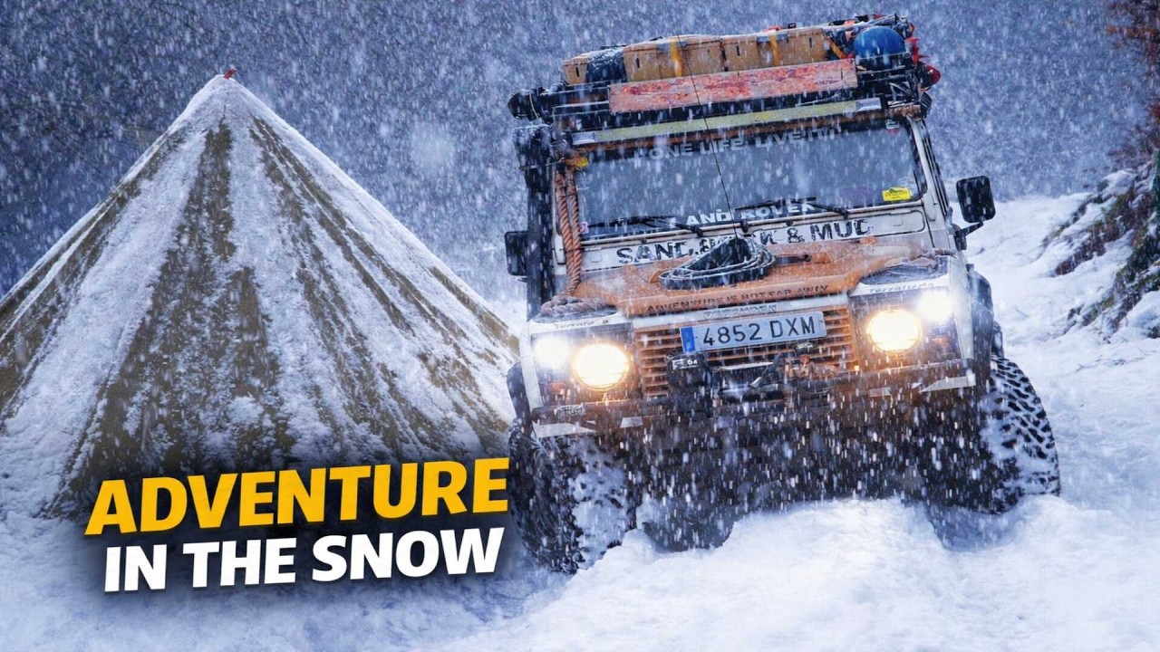 Hot Tent Winter Camping in a Snowfall & 4x4 Snow Overlanding [ Campfire, Heavy snow]  ASMR OVERLAND