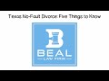 No-Fault Divorce is often misunderstood. Many people think that since Texas has a no-fault statute, there is no issue of Fault in any divorce proceedings. Some people think that no-fault Divorce means that it is instantaneous, or they equate no-fault with “simple.” Here are five essential things to know about Texas No-Fault Divorce: 1. Fault can still be involved. The Texas Family Code states clearly that “the court may grant a divorce without regard to fault if...