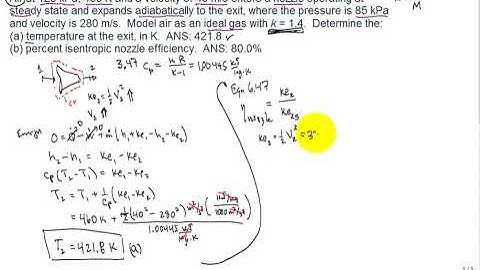me3293 air flow in nozzle calc T2 and isentropic efficiency