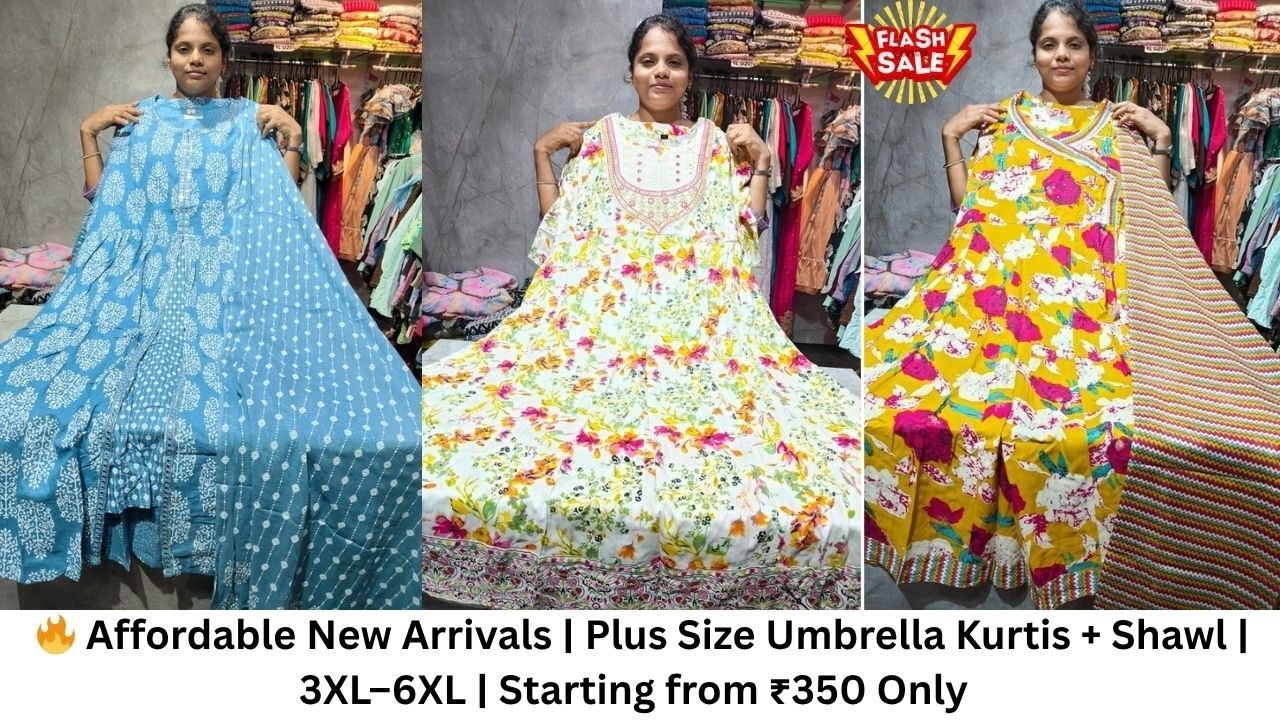 🔥 Affordable New Arrivals | Plus Size Umbrella Kurtis + Shawl | 3XL–6XL | Starting from ₹350
