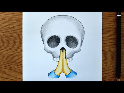 How To Draw Skull Emoji Praying || Easy Pencil Drawing Tutorial