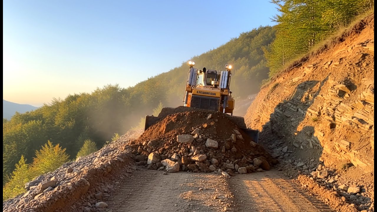 Massive Bulldozer Pushes Rock on Steep Mountain | Extreme Construction Machinery