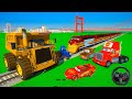 Cars McQueen in trouble with Destructive Train Trev & Friends Truck Mack COLOSSUS Chewall Tractor