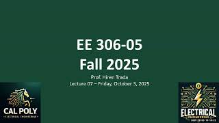 EE 306-05 - Lec 07 - 2025_10_03 - Drift, Mobility, Diffusion