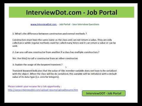Java Interview Question And Answer Constructor and Normal Method Transient Interview