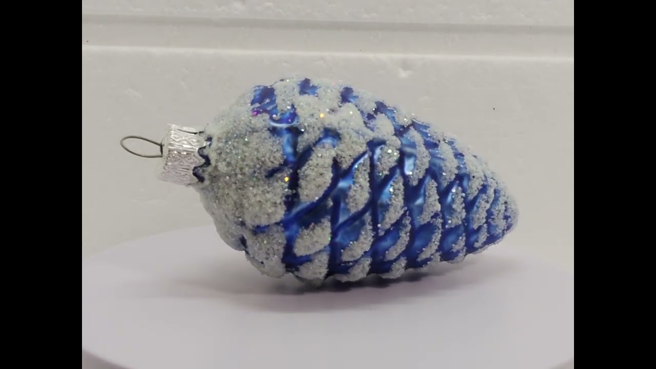 Hand-Blown Glass Ornament Blue Pinecone Christmas Tree Ukraine 2025 Collectible