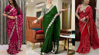 💎New premium Heavy quality Georgette embroidery Saree💎Dark Green Georgette Mirror Moti Worked Saree screenshot 2