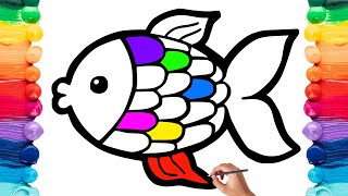 How to draw simple FISH 🐟 | easy drawing, Painting and Coloring  for Kids & Toddlers