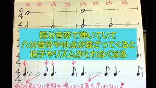 八分音符、付点のリズムを正確に弾く方法。これを見るとリズムが取れない原因が分かります。