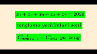 15 6 x1+…+xk=n tenglama nomanfiy butun yechimlari soni