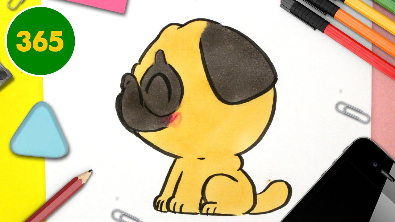 COME DISEGNARE CANE CARLINO KAWAII - Come disegnare animali - YouTube