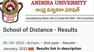 Andhra university distance Degree B.com 2nd year results 2022