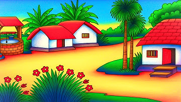 How to draw easy scenery drawing of nature beautiful village house drawing easy step by step