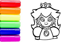 Drawing And Coloring Princess Peach 👨❤️👸🏼🍄🌈 Drawings For Kids