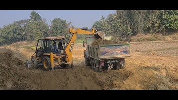 Jcb Backhoe machine loading soil in Truck @roadtrendmachinework