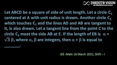 Let ABCD be a square of side of unit length. Let a circle C1 centered at A with unit radius: Circle