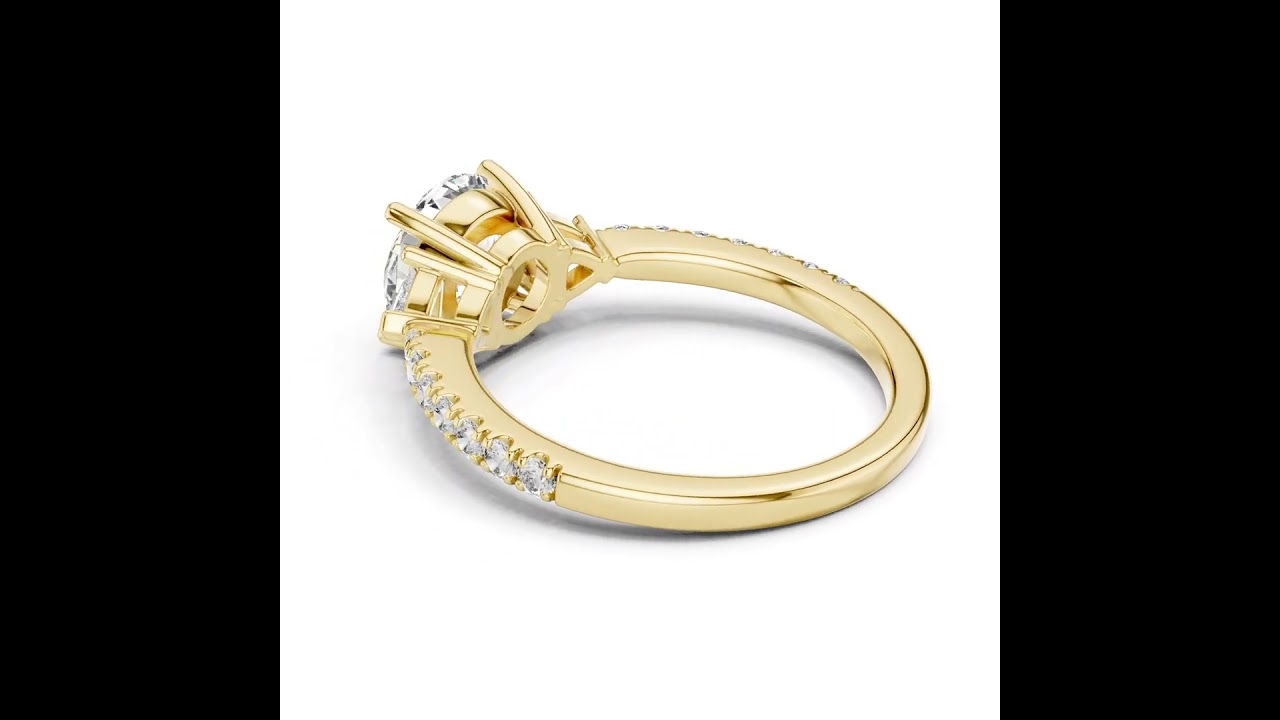 Pave Set Round Cut Three Stone Engagement Ring
