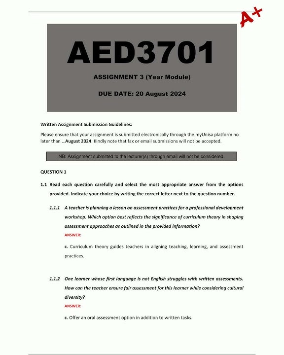 AED3701 Assignment 3 Detailed Answers Year Module Due 20 August 2024